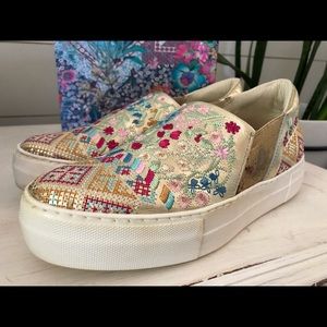 Johnny Was Floral Embroidered Vinny Morocco Loafer Cream Platform
